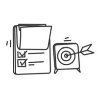 a black and white drawing of a dart and a paper with a check mark vector