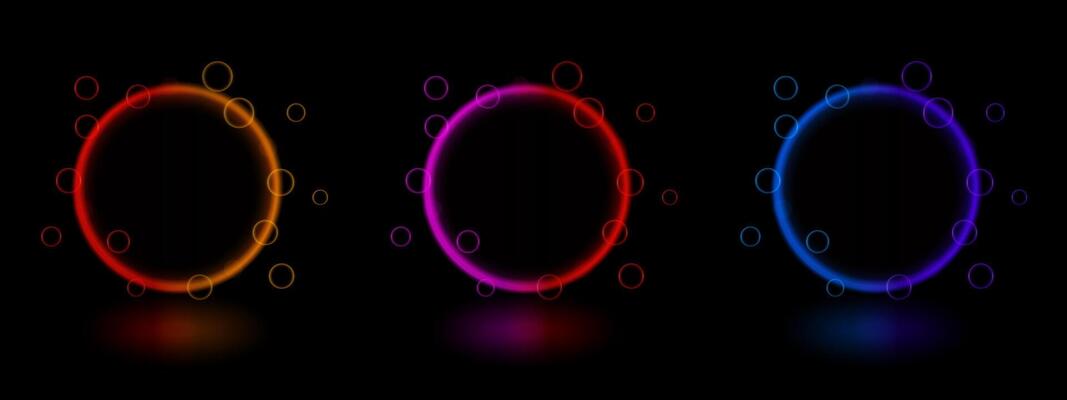 Three circles with different colors on a black background