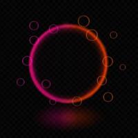 Neon magic circle. Glowing multicolor ring, futuristic light effects, beam, reflection, bubbles, sci-fi energy, luminescent halo, technology frame, vibrant glow, digital interface vector