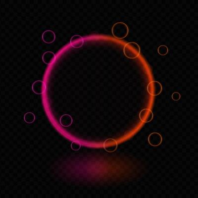Neon magic circle. Glowing multicolor ring, futuristic light effects, beam, reflection, bubbles, sci-fi energy, luminescent halo, technology frame, vibrant glow, digital interface