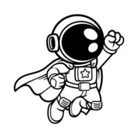 fun astronaut superhero cartoon character isolated drawing line art style sketch classic vintage design illustration vector