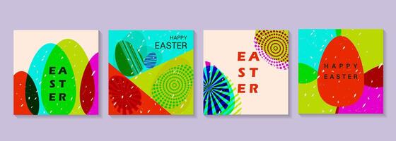 Trendy modern square Easter card design with typography and overlays. geometric minimalist style with simple shapes. Risograph effect with bright colors vector