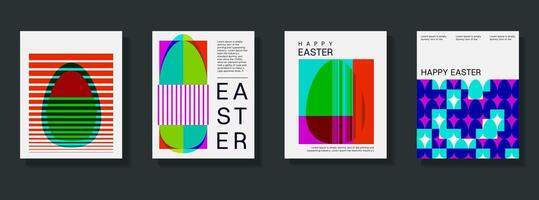 Trendy modern Easter poster design with typography and overlays. geometric minimalist style with simple shapes. Risograph effect with bright colors vector