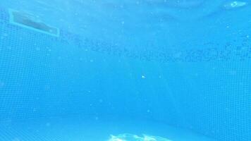Underwater view of man jumping in the pool, slow motion video