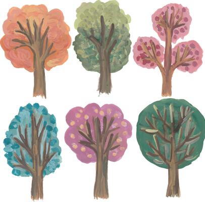 Trees hand drawn watercolour clipart illustration