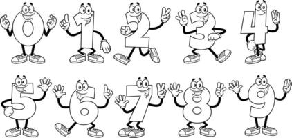 Outlined Funny Numbers Cartoon Characters. Collection Set vector