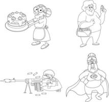 Outlined Grandma Cartoon Characters. Collection Set vector