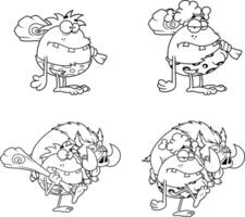 Outlined Caveman Cartoon Characters. Collection vector