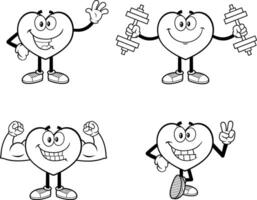 Outlined Heart Cartoon Character. Collection Set vector
