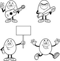 Outlined Easter Egg Cartoon Mascot Character In Different Poses. Hand Drawn Collection Set vector