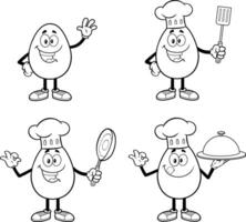 Outlined Easter Egg Cartoon Mascot Character In Different Poses. Hand Drawn Collection vector