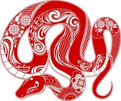 Year of the Snake 2025 Traditional Chinese Red Snake With Decorative Floral Patterns vector