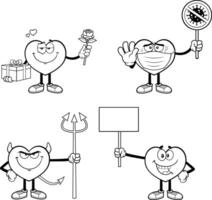 Outlined Heart Cartoon Character Series. Collection Set vector