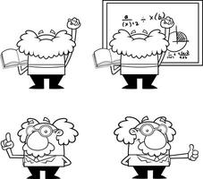 Outlined Science Professor Cartoon Character Poses. Hand Drawn Collection Set Isolated On White Background vector