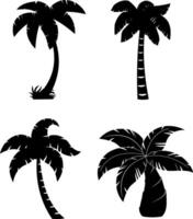 Different Black Palm Tree Silhouette. Hand Drawn Collection Set vector