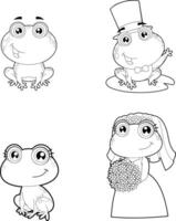 Outlined Cute Frogs Characters Newlyweds. Hand Drawn Collection Set Isolated On Transparent Background vector