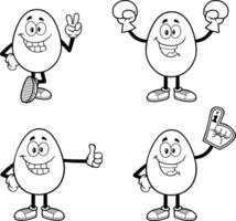 Outlined Easter Egg Cartoon Character In Different Poses. Hand Drawn Collection vector