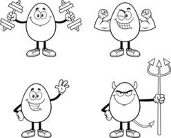 Outlined Easter Egg Cartoon Mascot Character In Different Poses. Collection Set vector