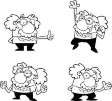Outlined Science Professor Cartoon Character Poses. Hand Drawn Collection Set vector
