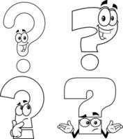 Outlined Funny Question Mark Cartoon Characters. Collection Set vector