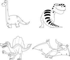 Outlined Dinosaur Cartoon Characters. Collection Set vector