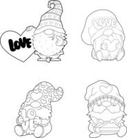 Outlined Cute Gnomes Lover Cartoon Characters In Different Poses. Hand Drawn Collection vector