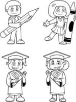 Outlined School kid s Cartoon Characters In Different Poses. Hand Drawn Collection vector