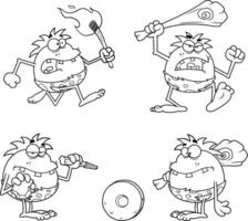 Outlined Caveman Characters vector