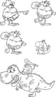 Outlined Caveman Cartoon Characters vector