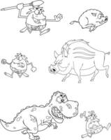 Outlined Caveman. Collection Set vector
