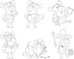 Outlined Cute Dog Cartoon Character. Hand Drawn Collection Set Isolated On Transparent Background vector