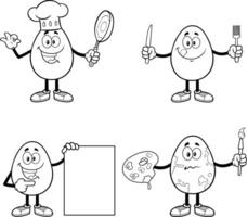Outlined Easter Egg Character In Different Poses. Hand Drawn Collection vector
