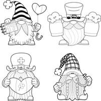 Outlined St Patrick s Day Gnomes Cartoon Characters In Different Poses. Hand Drawn Collection Set vector