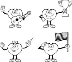 Outlined Heart Character Series. Collection Set vector