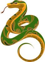 Year Of The Snake 2025 Green Snake With Decorative Golden Elements vector