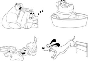 Outlined Breed Dog Cartoon Characters. Collection Set vector