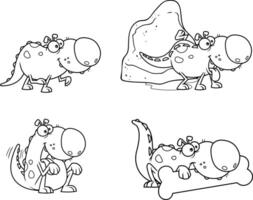 Outlined Dino Dog Cartoon Character. Hand Drawn Collection Set vector