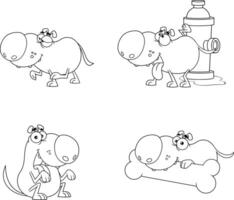 Outlined Dog Cartoon Character In Different Poses. Hand Drawn Collection Set vector