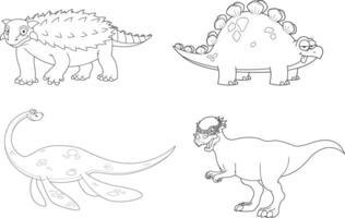 Outlined Dinosaur Cartoon Characters. Hand Drawn Collection Set vector