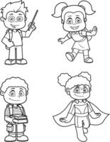 Outlined School Kid s Cartoon Characters In Different Poses. Hand Drawn Collection Set vector