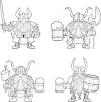 Outlined Warrior Cartoon Characters. Hand Drawn Collection Set Isolated On White Background vector