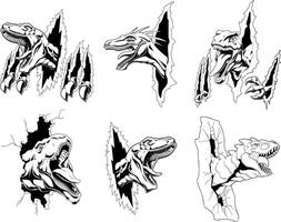 Outlined Dinosaurs Mascot Graphic Design. Hand Drawn Collection Set Isolated On Transparent Background vector
