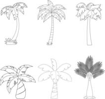 Outlined Cartoon Different Tropical Palm Tree. Hand Drawn Collection Set vector
