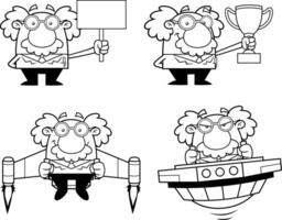 Outlined Science Professor Cartoon Character Poses. Collection Set vector