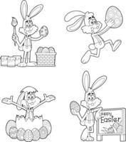 Outlined Easter Rabbit Cartoon Mascot Character. Hand Drawn Collection Set Isolated On Transparent Background vector