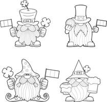 Outlined St. Patrick's Day Gnomes Cartoon Characters In Different Poses. Hand Drawn Collection Set vector