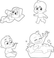 Outlined Cute Babies Cartoon Character. Hand Drawn Collection Set vector