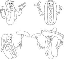 Outlined Sausage Cartoon Mascot Characters. Hand Drawn Collection Set vector