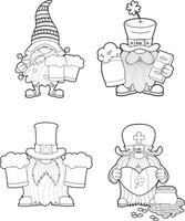 Outlined St. Patrick's Day Gnomes Cartoon Characters In Different Poses. Hand Drawn Collection vector