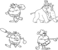 Outlined Caveman Characters. Collection vector